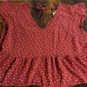 Abercrombie & Fitch Red Polka Dot Ruffle Blouse
